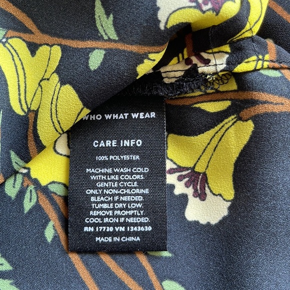 Who What Wear Black Yellow Floral Long Sleeve Button Down Ruffle Cuff Top - Picture 8 of 8